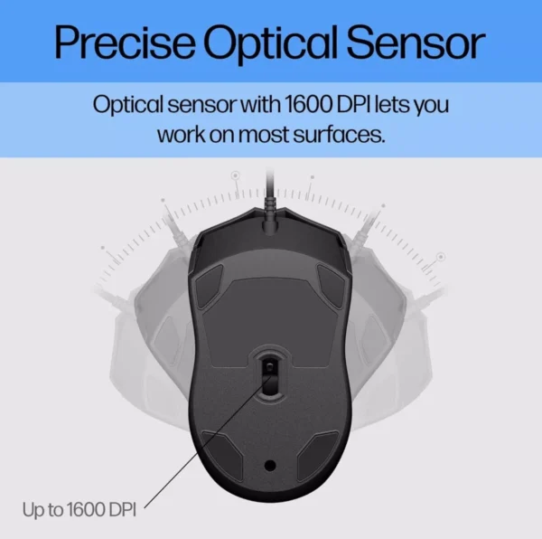 HP 150 Wired Mouse- Elegant Ergonomic Design, 1600 DPI Optical Tracking,  USB Plug & Play - Image 4