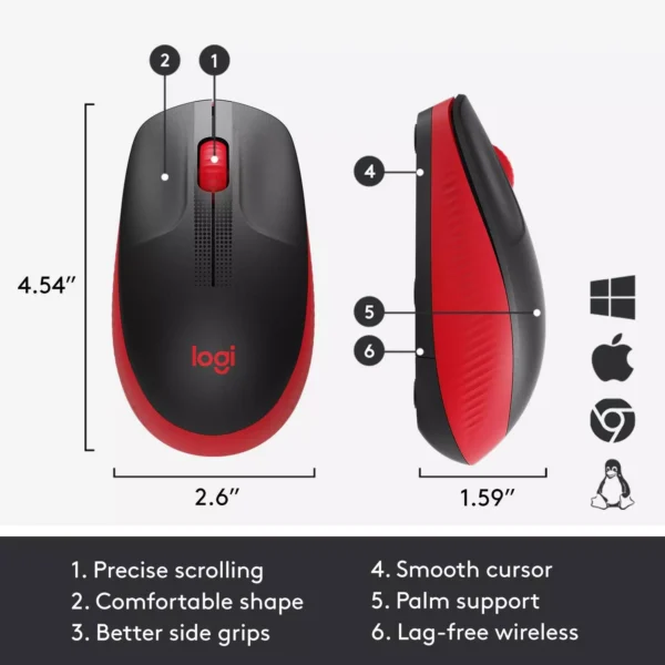 Logitech M190 Full-Size Wireless Mouse RED. - Image 3