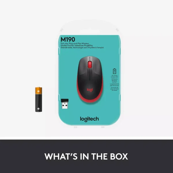 Logitech M190 Full-Size Wireless Mouse RED. - Image 2